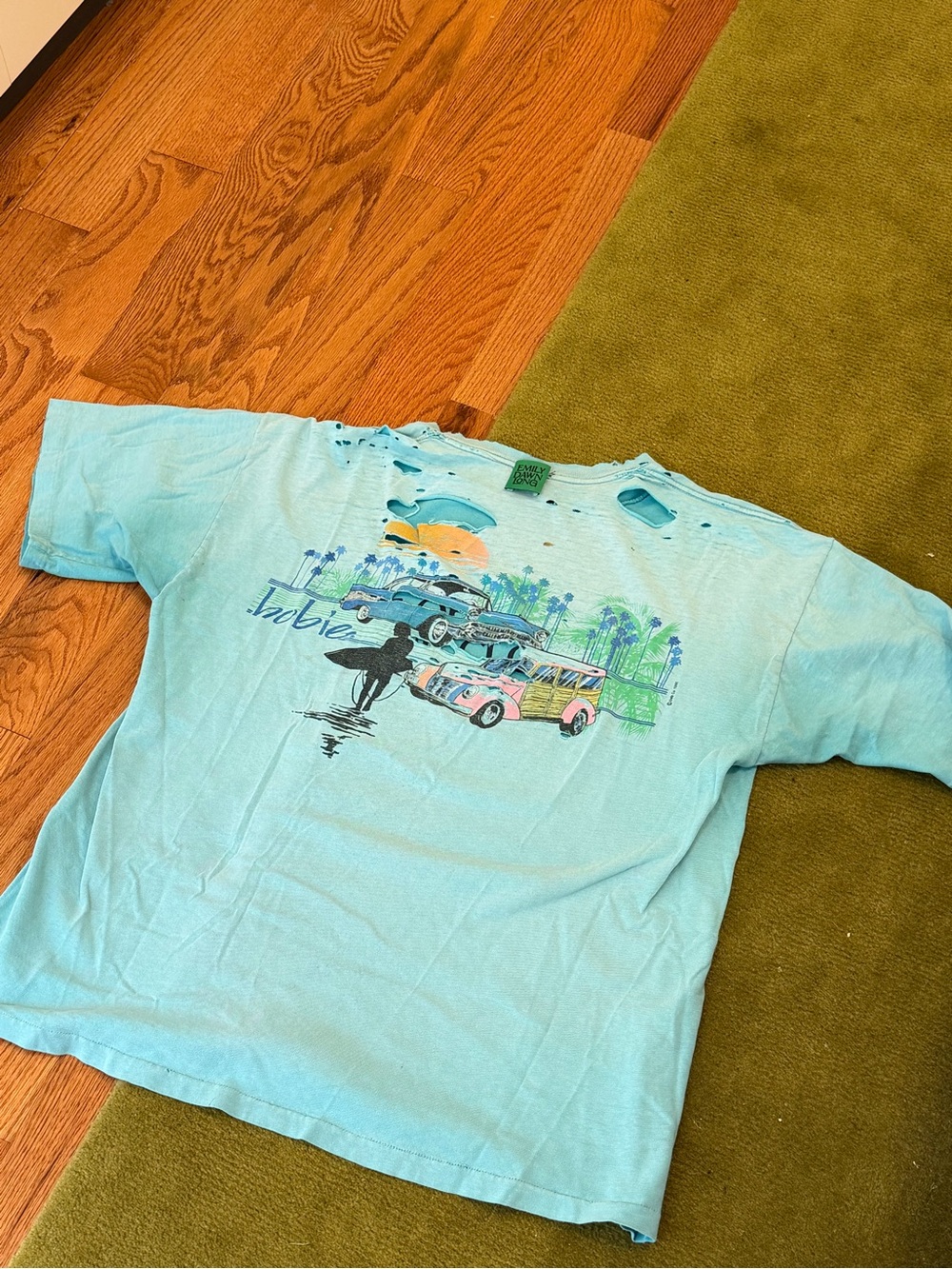 Emily Dawn Long "Take Off Your Clothes" Vintage T-shirt - Teal Blue - Picture 6 of 6